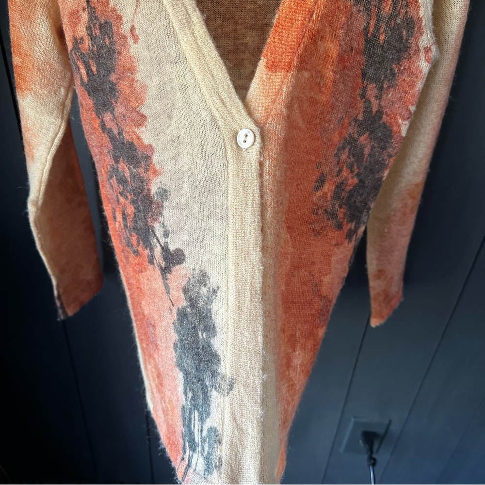 Coldwater Creek Wool/Mohair Blend One Button Painted Floral Cardigan Size L - Picture 7 of 14